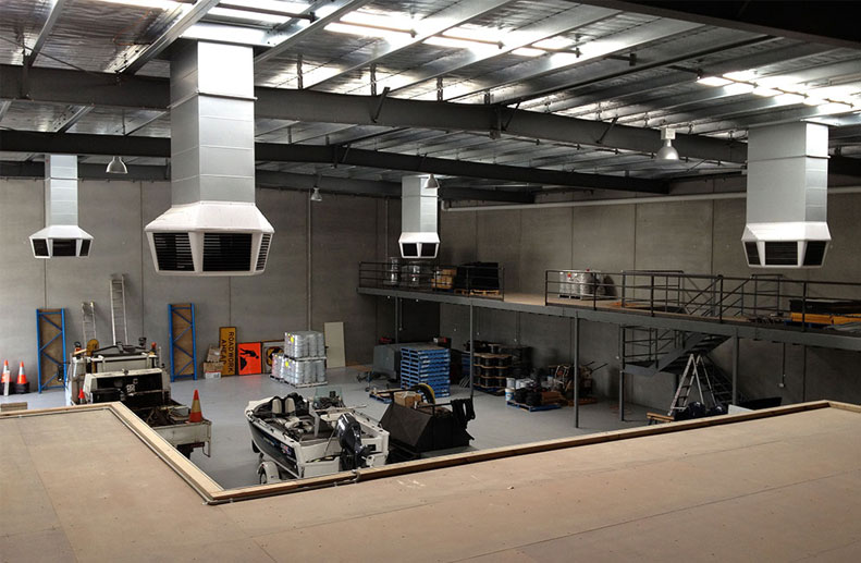 all four of the coolbreeze commercial twin fan d500 evaporative coolers that were installed into a rowville factory with AGP3 pendulums. Each unit cools approximately 500 square meters of the floor space.