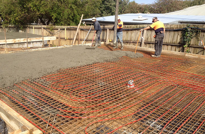 Concrete Pour for Hydronic in slab heating system installed with a Sime Hydronic boiler