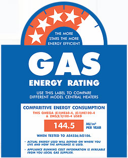 gas energy rating of Omega's 4 star gas ducted heating unit